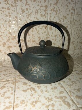 Cast Iron Teapot with Dragon Relief - Dark Green